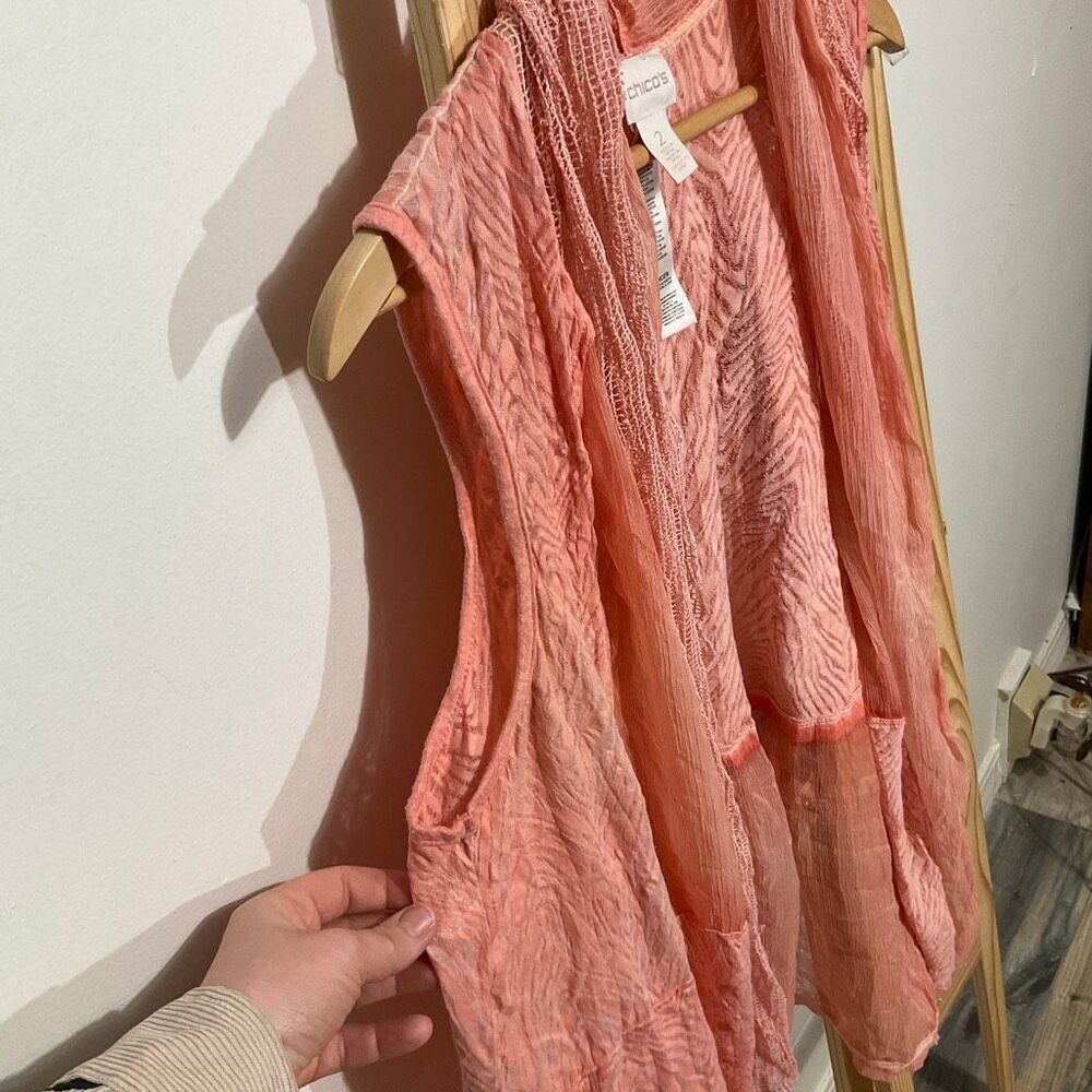 Chico’s Open front Sheer Sleeveless Cardigan Top size 2 peach color - Picture 8 of 8